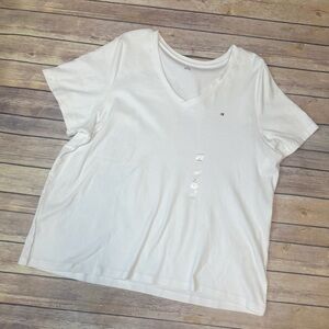 TOMMY HILFIGER ESSENTIAL V-NECK FLAG LOGO T-SHIRT WHITE 2X